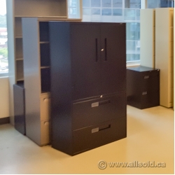 Teknion Black 2 Drawer Lateral File Cabinet with 2 Door Storage